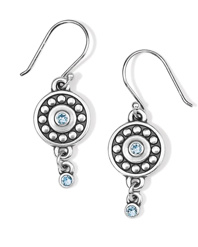 Front of a size O/S Pebble Dot Medali Reversible French Wire Birthstone Earrings in March Aquamarine in March Aquamarine by Brighton. | dia_product_style_image_id:330803